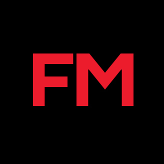 "FM logo with bold red letters on a black background"