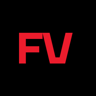Logo FV rouge sur fond noir, style épuré et moderne.