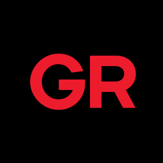 Logo avec les lettres "GR", rouge sur fond noir.