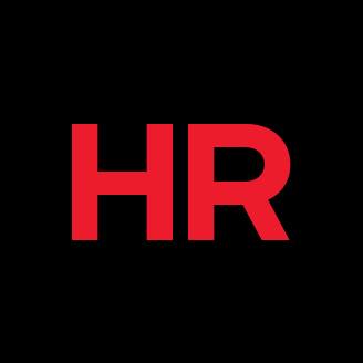 "HR" in bold red letters against a black background, representing the human resources section or branding.