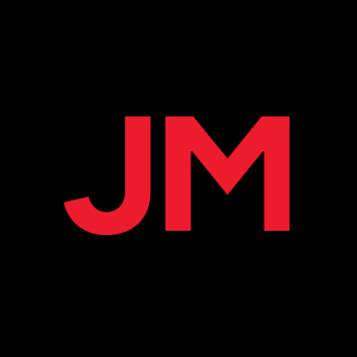 Logo JM rouge et noir avec design minimaliste et moderne.