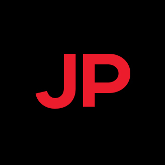Modern JP initials in red on a black background, possibly a logo for a tech-focused entity.