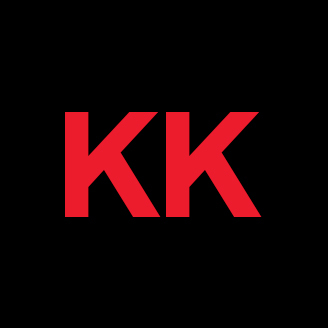 A bold KK logo in red on a black background from a tech university site.