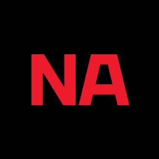 Logo rouge sur fond noir avec les lettres "N" et "A".