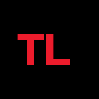 Logo rouge et noir "TL" sur fond noir, style moderne et épuré.