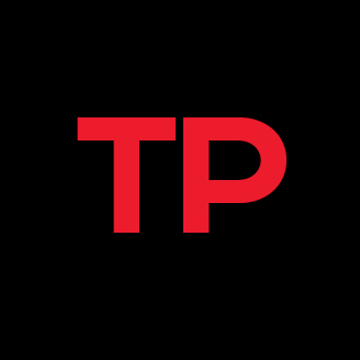 "Bold red 'TP' letters on a black background, representing a tech-oriented university's branding."
