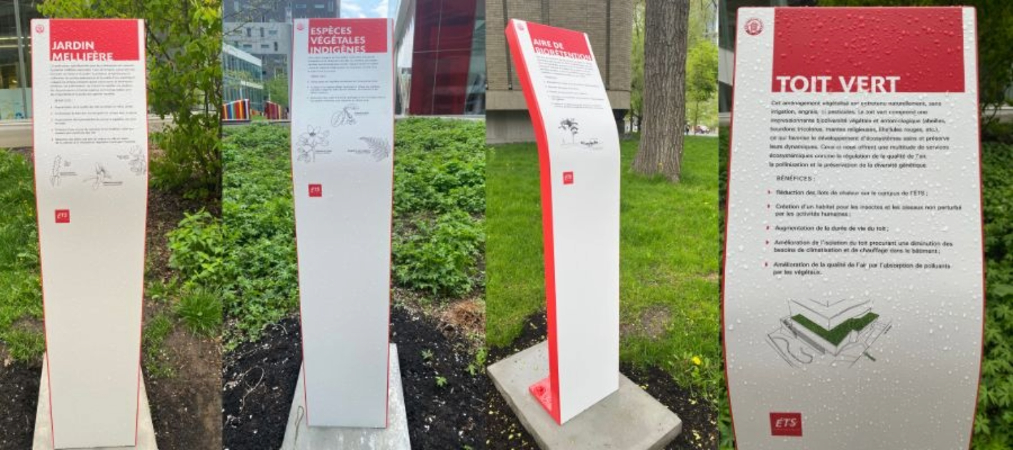 Educational displays at a tech university showcasing eco-friendly projects.
