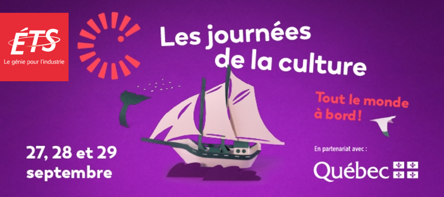 ETS - Journées de la culture du 27 au 29 septembre. Invitant à l'embarquement pour l'événement.