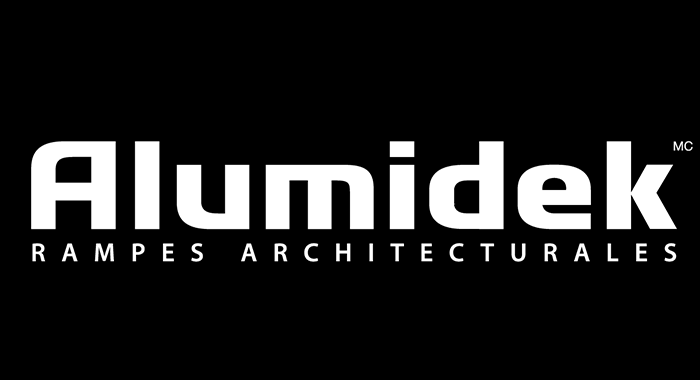 Logo Alumidek, spécialiste en rampes architecturales.