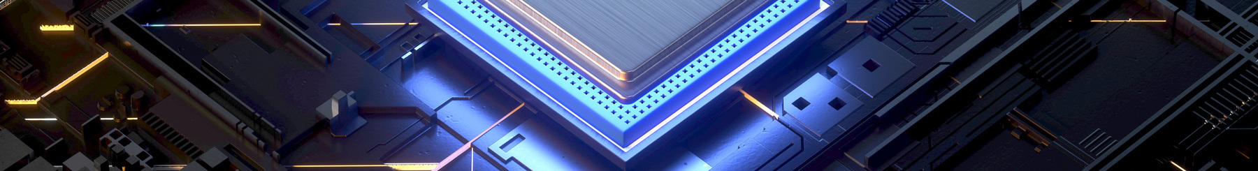 Circuit électronique futuriste avec éclairage LED bleu, symbolisant l'innovation technologique.