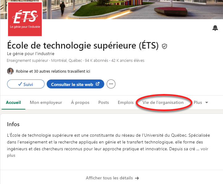 Here is the translated description:

"École de technologie supérieure (ÉTS): Engineering Education for Industry. Higher Education - Montreal, Quebec.